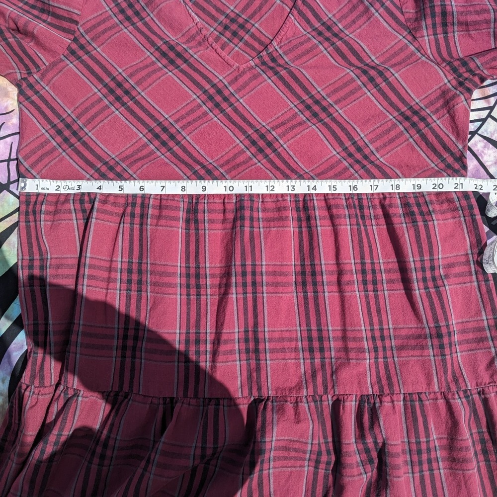 Vermont Country Store Dress M Plaid Tiered Cotton Midi Cottagecore Modest V Neck - Picture 15 of 16